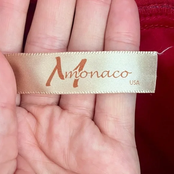 Monaco USA Fitted, Red Peplum Mini Dress w/ Zip-up & Tie Back, SZ L EUC - Picture 9 of 9